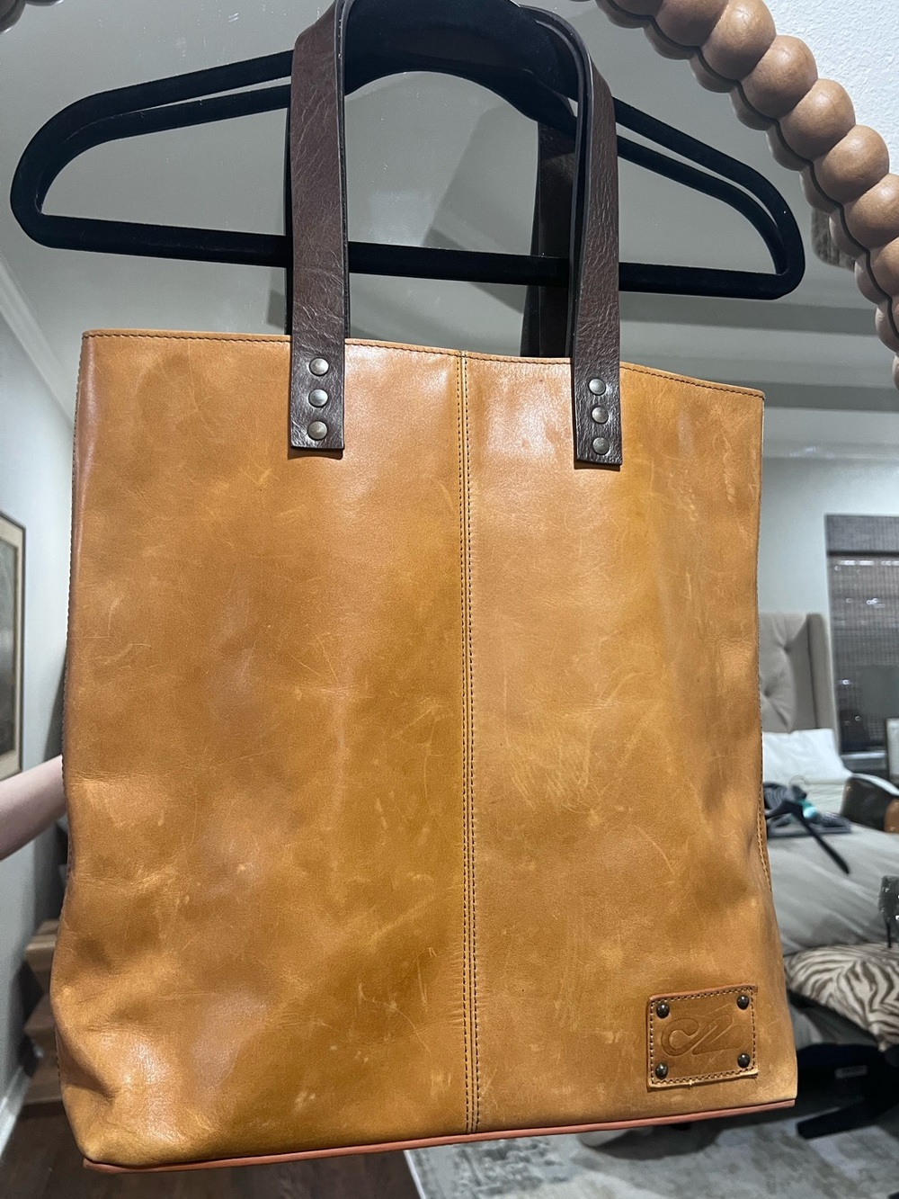 Leander Leather Tote Bag in Tan with Brown Handles